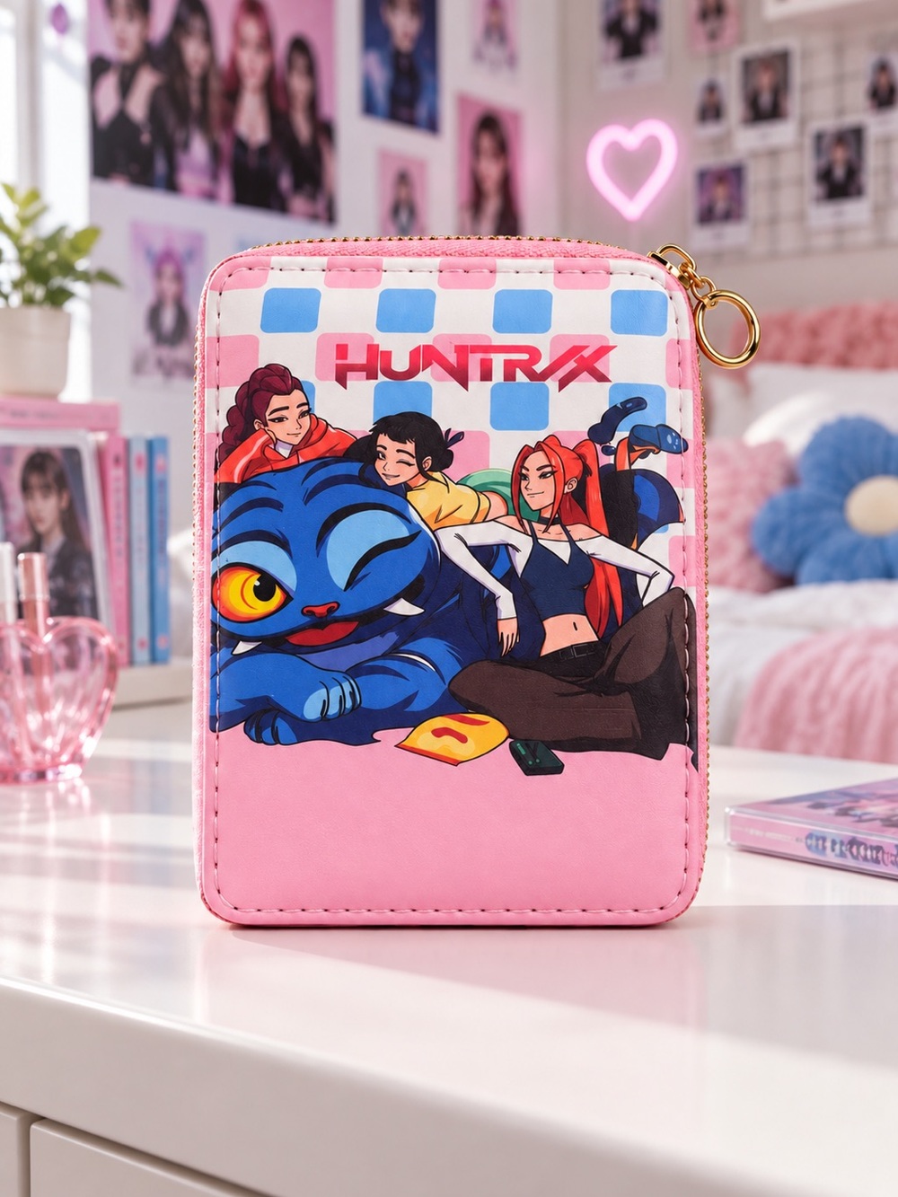 KPOP Demon Hunters HUNTR/X Pink Zip-Around Wallet with Derpy